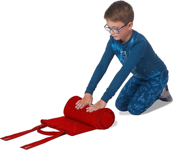 ROLLEE POLLEE Nap Sac Roll Up Napping Blanket with Attached Pillow for Preschool/Daycare, Super Soft with Elastic Straps, Fits Most Mats and Cots