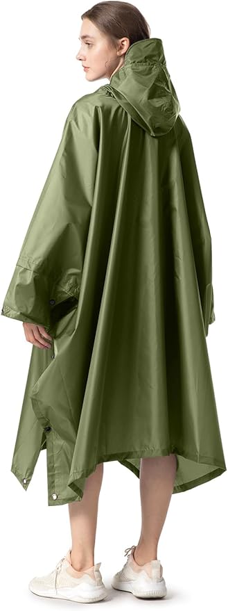 NUUR Rain Poncho for Women Adults Unisex Hooded Zipper Raincoat Waterproof Reusable Hiking Rain Coat with Pockets