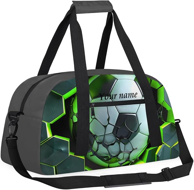Custom Gym Bag Gray Green Soccer Personalized Outdoor Sports, Travel Carry-On Luggage and Dance Practice Designed Specifically for Boys and Girls