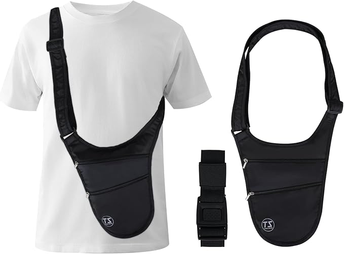 Crossbody Bag for Men Women Anti-Theft Money Belt for Travel Hidden Slim Passport Holder Mini Sling Bag Chest Belt Under Clothes to Protect Cash, Credit Cards, Phone