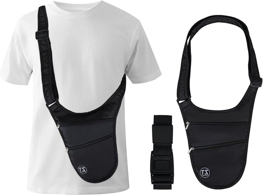 Crossbody Bag for Men Women Anti-Theft Money Belt for Travel Hidden Slim Passport Holder Mini Sling Bag Chest Belt Under Clothes to Protect Cash, Credit Cards, Phone