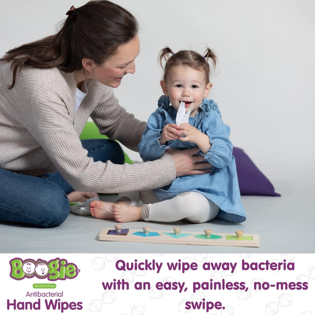 Boogie Antibacterial Hand Wipes, Alcohol Free, Hypoallergenic and Moisturizing Aloe, For Kids and Adults - 30 Wipes (Pack of 2)