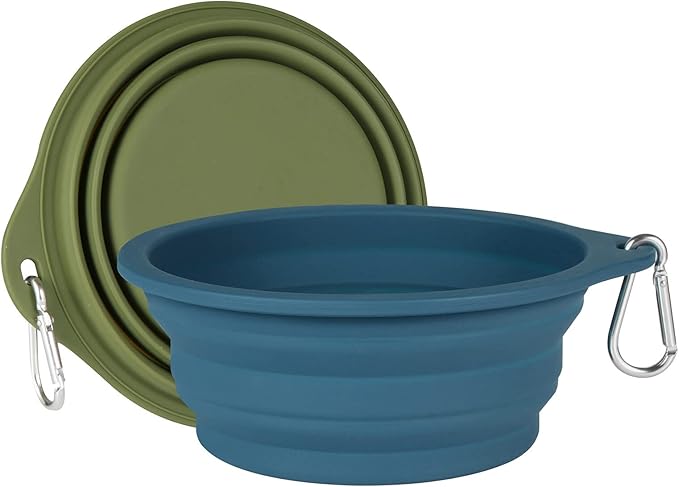 SLSON 2Pack Collapsible Dog Bowl,Integrated Molding Travel Bowl No Plastic Rim Pet Feeding Bowls for Walking Traveling Outdoors,600ML (Navy Blue+Dark Green)