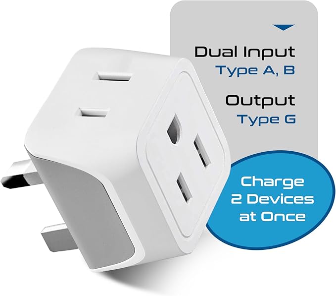 Ceptics UK Travel Plug Adapter, 2 in 1 Type G Adapter, US to UK Adapter, Ireland, Dubai Travel Adapter with Dual USA Inputs, CE, RoHS - HK Outlet Adapter, 6 Pack