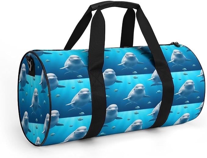 Basketball Football Weekender Bag Cute Beluga Whale Blue Art Carry on Beach Yoga Overnight Luggage Bag Sports Gym Bags for Men Women