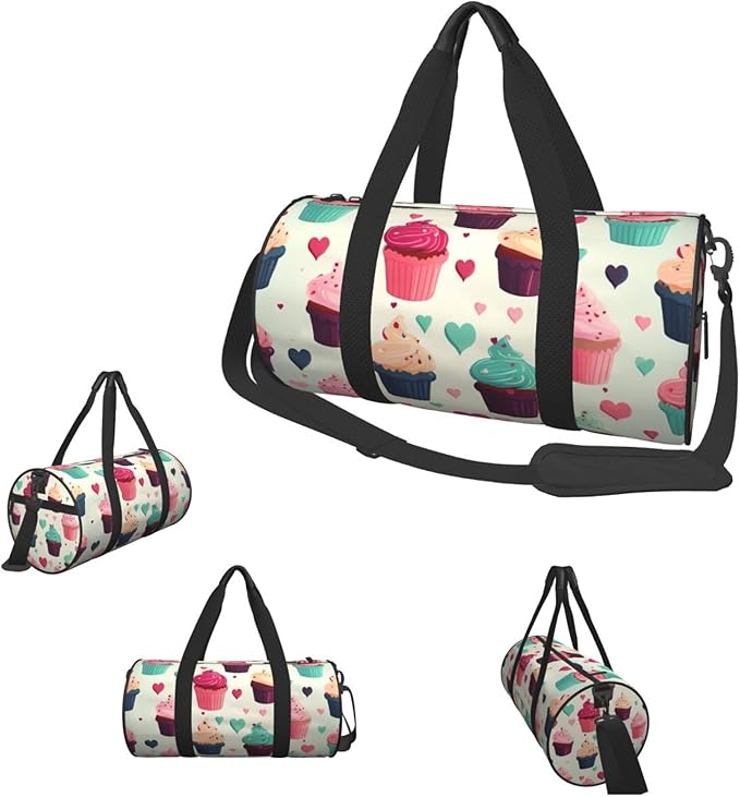 Travel Duffel Bag Lightweight Carry On Weekender Overnight Bags Cupcake candy hearts sweet Sports Tote Gym Backpack with Adjustable Strap Hospital Bags Foldable Luggage Bag for Women Men
