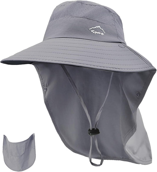 Rosoz Sun Hat for Men Women with Neck Flap,Wide Brim UPF50+ Fishing Hat with Detachable Face Cover Outdoor Sun Protection Hat