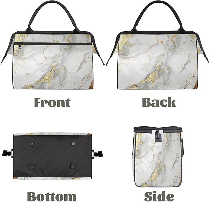 Overnight Weekender Bags for Women Men, White Gold Marble Print Waterproof Travel Carry On Duffel Bag, Lightweight Sports Gym Bag for Fitness, Workout, Travel