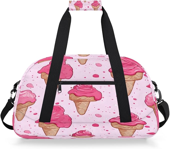 Sports Duffel Bags, Pink Ice Cream Water-Resistant Gym Duffle Bag for Men Women, Lightweight Weekender Overnight Bag for Fitness, Workout, Travel