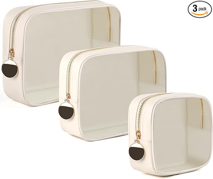3PCS Clear Makeup Bag Set, Waterproof TPU Purse Organizer Pouches, TSA Approved Toiletry Bag, Diaper Bag Organizer Pouch, Travel Organizer Bags for Women and Kids