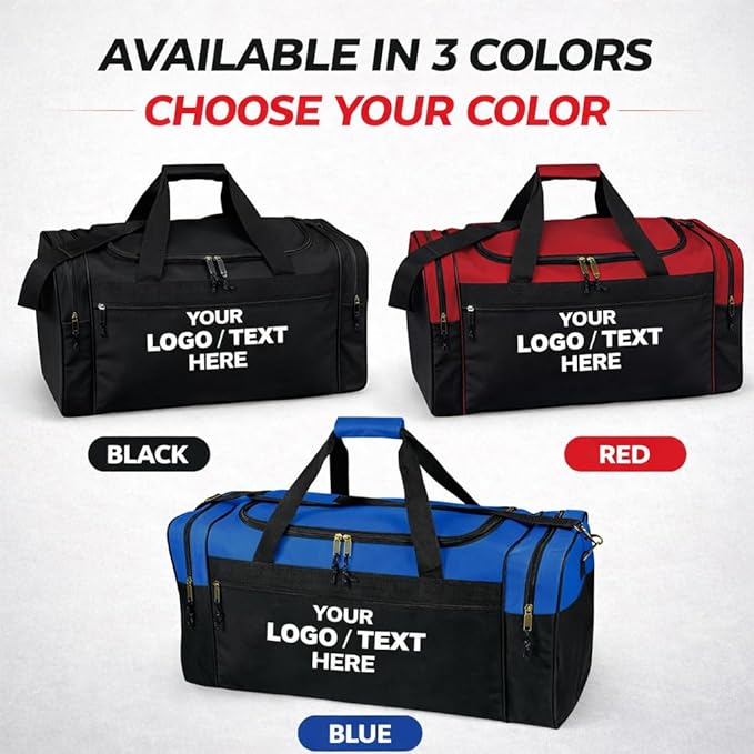 Custom Logo/Text Duffel Bag - Gym Travel Bag – Small & Large Sizes – Sports, Overnight, Team Bag with Shoulder Strap