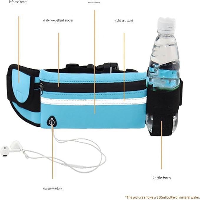 Anti-Theft Invisible Waist Bag, Multifunctional Outdoor Sports Waist Bag with Water Bottle Strap, Lightweight and Waterproof Money Belt (Black+Blue)