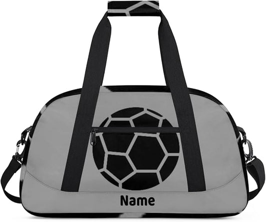 Custom Name Gray Black Soccer Boys Gym Travel Duffle Bag with Front Zipper Pocket Personalizedfor Sports Bag for Overnight, Weekender, Carry On,Workout & Dance, 18.9 * 8.7 * 10.6 in