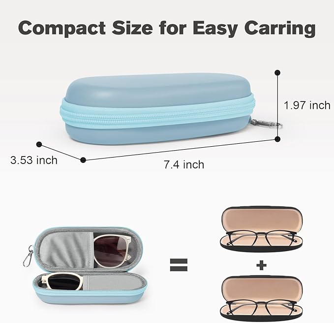 Double Eyeglasses Case, Dual Glasses Sunglasses Organizer with Zipper Closure, Eyewear Storage Box for Men Women Travel