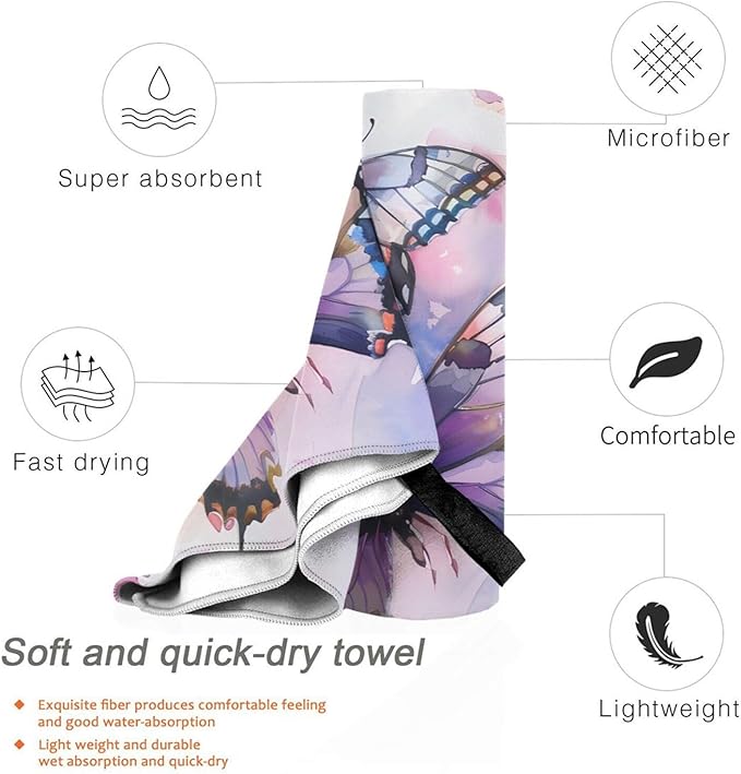 Watercolor Butterflies Sand Free Beach Towel – 27.5"X55" Quick Dry Microfiber Beach Towels For Travel, Swimming, Pool, And Camping, Absorbent And Compact Beach Essential For Women, And Men