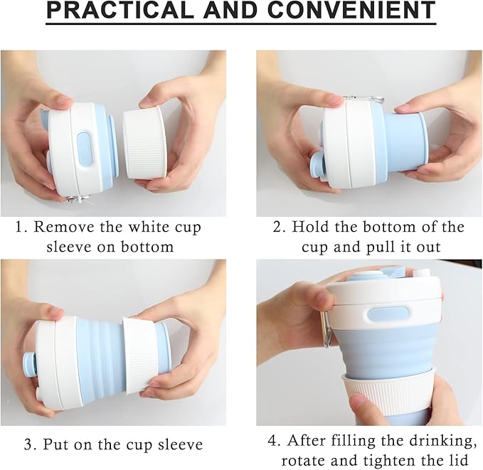 Silicone Coffee Mug Collapsible Cups for Camping Folding Travel with Straw Reusable Portable Drinking Cups Outdoor Hiking 450ml (Black-450ml, 1)