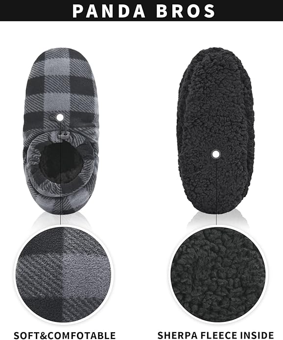 Panda Bros Mens Slipper Socks With Non Skid Bottoms, Warm Slipper Socks With Grippers For Men, Fuzzy House Slippers