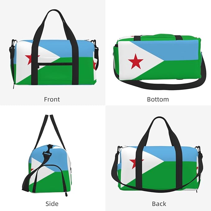 Flag of Djibouti Print Gym Bag with Shoe Compartment for Women Men, 17.7in Sports Duffle Weekender Tote, Overnight Travel Duffel Bag Carry On