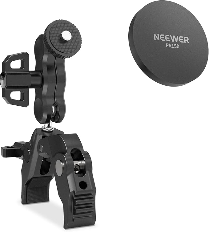 NEEWER Magnetic Phone Mount with Super Clamp, Adjustable Metal Holder with 1/4" Screw & Ball Heads Magic Arm Compatible with MagSafe iPhone for Pole, Tripod, Mic Stand, Desk, Gym Equipment, PA150