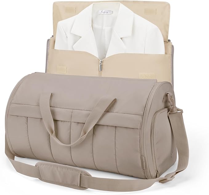 BAGSMART Garment Duffel Bag, Convertible 2-in-1 Puffy Water-Resistant Carry-On with Shoe Compartment, Khaki