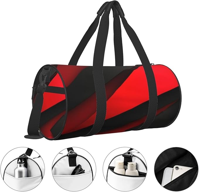 Red Black Sports Gym Bag for Women Men Travel Duffel Bag Tote Weekender Bag Canvas Carry on Overnight Bag for Travel Swimming Fitness Workout Sports Duffle Bag