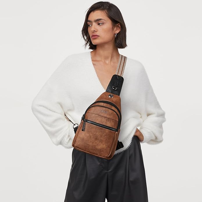 Sling Bag For Women Faux Leather Small Casual Daypack Backpack Fanny Pack Crossbody Chest Bags Purse