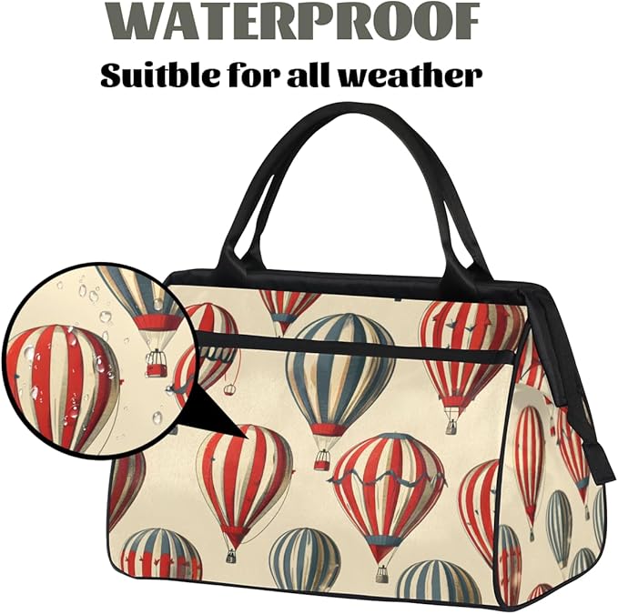 Retro Hot Air Balloon Overnight Weekender Bag for Women Men Travel Duffel Bags Waterproof Luggage Carry on Sports Yoga Gym Bag