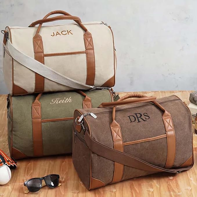 Personalized Name Duffel Bags, Custom Embroidered Travel Bag for Men and Women Waterproof Gym Tote Custom Canvas Sports Bag Ideal Wedding, Father's Day, Groomsmen Gifts (Style 1)