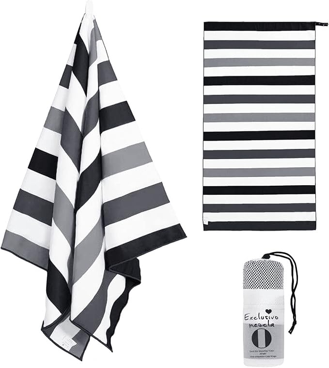 Exclusivo Mezcla Microfiber Quick Dry Beach Towel, Large Lightweight Sandfree Pool Towel for Swimming Camping Travel with Bag (Black, 30x60 Inches)
