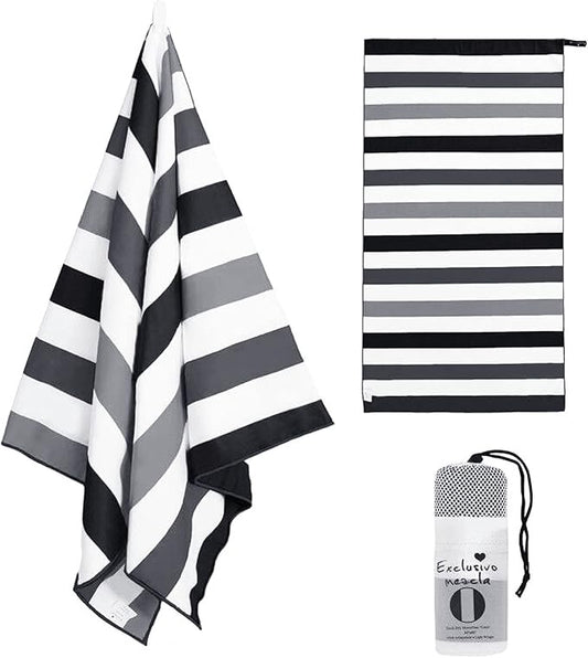 Exclusivo Mezcla Microfiber Quick Dry Beach Towel, Large Lightweight Sandfree Pool Towel for Swimming Camping Travel with Bag (Black, 30x60 Inches)