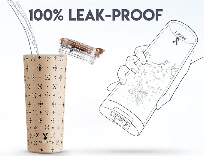 Meoky 24 oz Travel Coffee Mug with Leak-proof Lid, Stainless Steel Insulated Coffee Tumbler, Keeps Hot for 8 Hours or Cold for 24 Hours, Fits in Car Cup Holder (Mocha Cross)