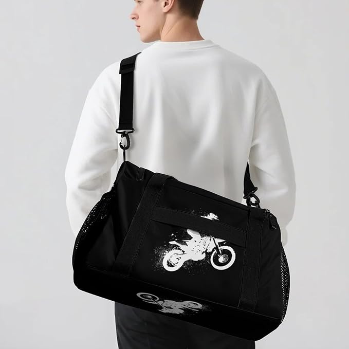 Motorcycle Motocross Duffle Bag Gym Bag for Workout Travel Tote with Detachable Straps