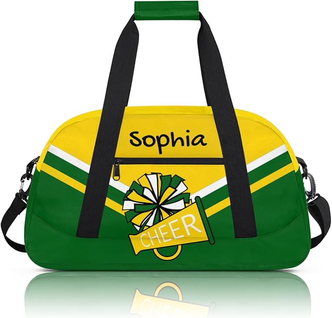 Personalized Yellow Green Cheer Bag for Cheerleaders, Custom Sport Gym Bag Dance Bag Travel Duffle Bag Cheerleading Gifts for Women