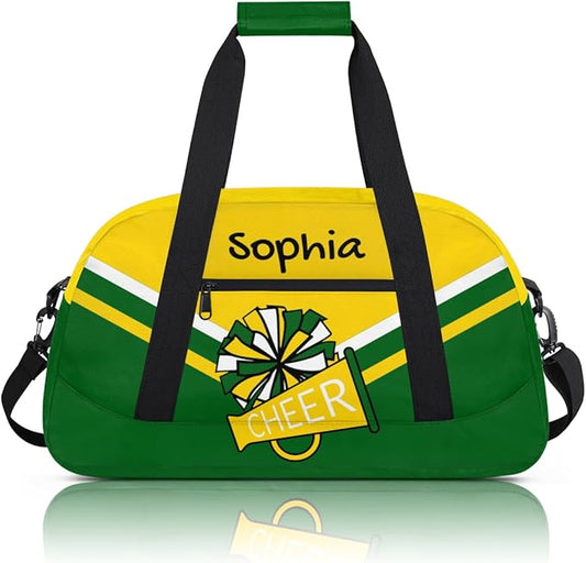 Personalized Yellow Green Cheer Bag for Cheerleaders, Custom Sport Gym Bag Dance Bag Travel Duffle Bag Cheerleading Gifts for Women