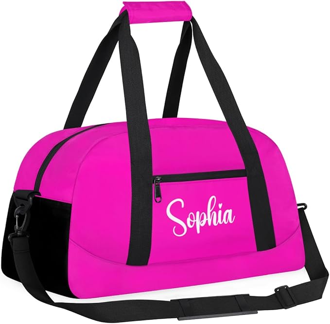 Personalize Kids Duffel Bag With Custom Name Text Carry-On Overnight Travel Gym Lightweight Dance Sports Bags For Boys Girls Kids/Black Pink