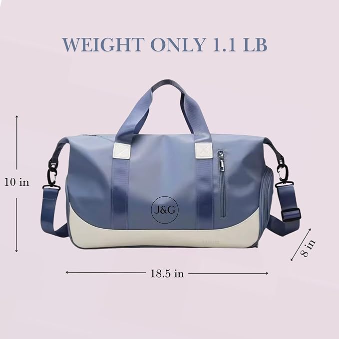 J&G Waterproof Gym Duffel Bag – Lightweight Travel & Sports Bag with Shoe Compartment and Wet Pocket for Men & Women – Carry-On Weekender for Gym, Beach, Trips – 8 Colors (Blue)