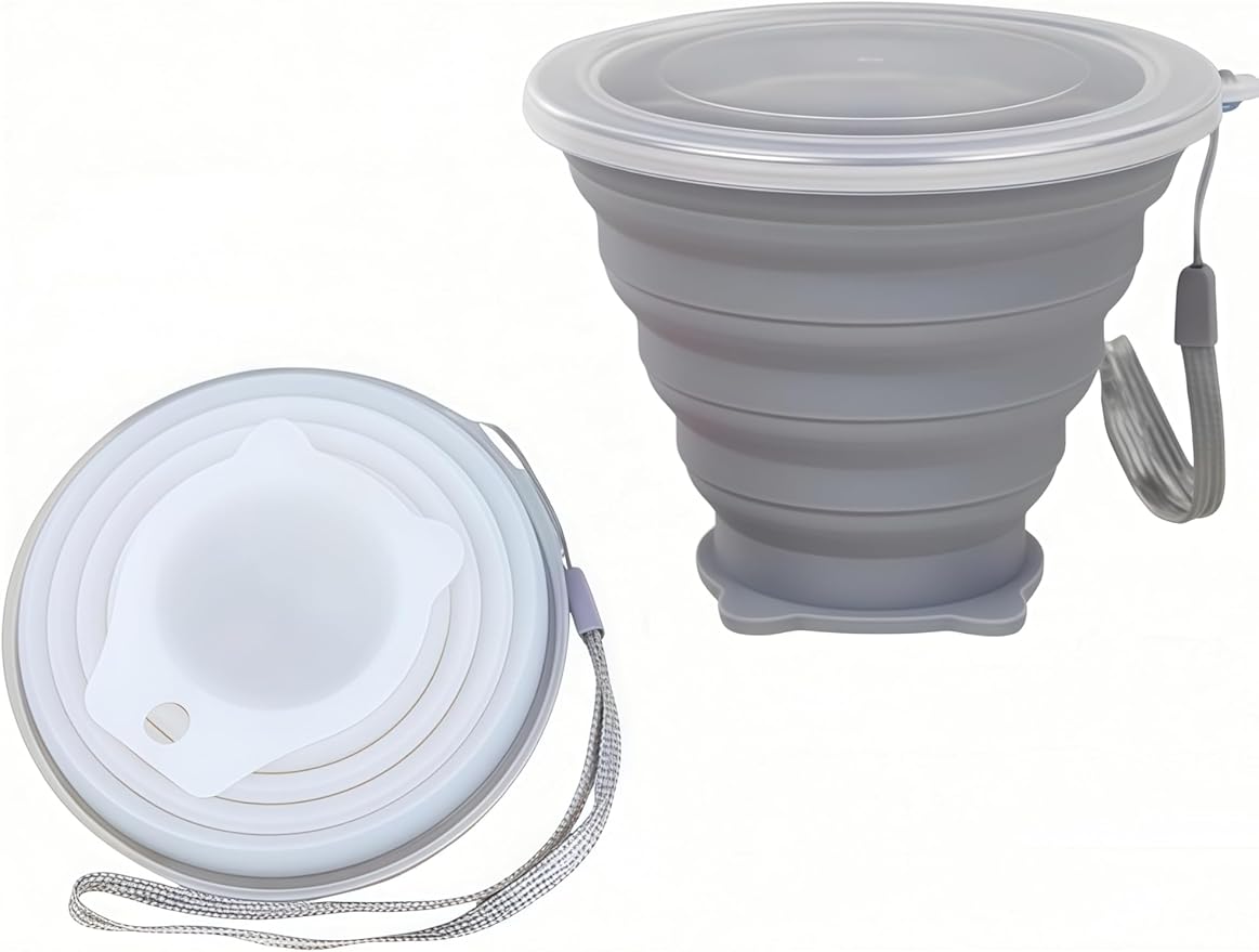 2 Pack Silicone Collapsible Cups, Small Reusable Drinking Cup Portable Cup with Lids for Camping/Travel/Outdoor Hiking