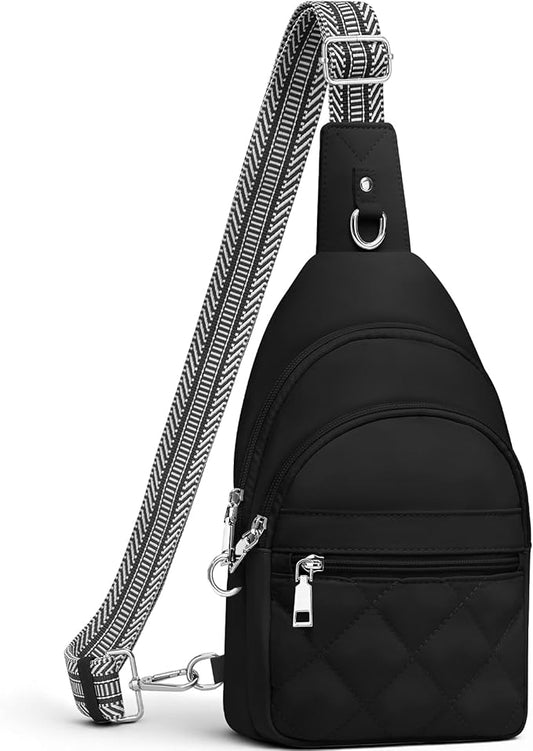 Sling Bag for Women, Anti-Theft RFID Crossbody Bag Nylon Sling Purse for Travel, Puffy Small backpack for Daily Hiking Sports Black