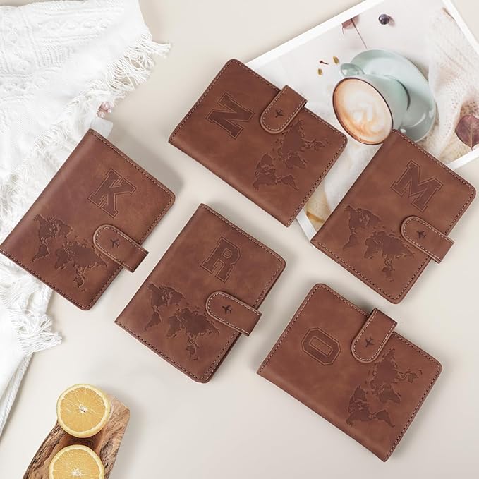 Passport Holder Wallet Cover Personalized Letter A-Z Travel Wallet RFID Blocking Passport Cover Wallet Case for Travel Passport Book Holders for Women and Men, Brown-M