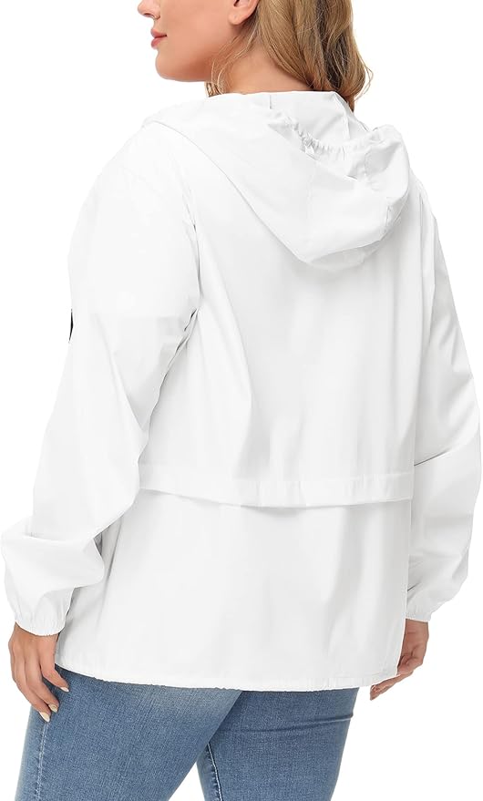 Avoogue Plus Size Raincoat Women Waterproof Rain Jacket Packable Outdoor Hooded Windbreaker