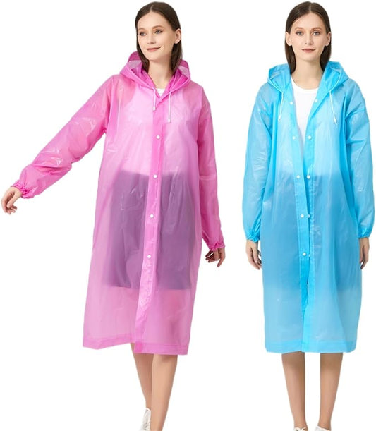 Eva Rain Ponchos for Adults, 2 Pack Reusable Raincoat for Women and Men, Lightweight Rainwear Rain Jackets with Hood