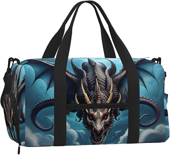 Flying Dragon Print Gym Bag with Shoe Compartment for Women Men, 17.7in Sports Duffle Weekender Tote, Overnight Travel Duffel Bag Carry On
