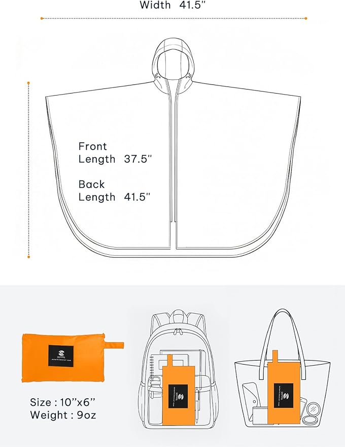 SaphiRose Lightweight Waterproof Rain Poncho for Adults with Hood Portable Rainwear for Outdoor