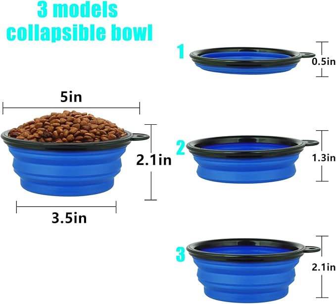 Collapsible Dog Bowl,2 Pack Portable and Foldable Pet Travel Bowls Collapsable Dog Water Feeding Bowls Dish for Dogs Cats and Small Animals,with Lids (Small, Blue+Red)