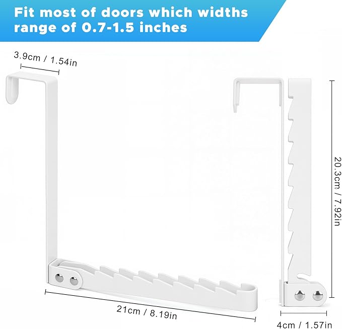 FYY Over The Door Hooks Hanger, 2 Pack Collapsible Folding Over Door Clothes Drying Rack Space Saving Laundry Hanging Storage Hook for Clothing, Coats, Towels for Bedroom Bathroom White