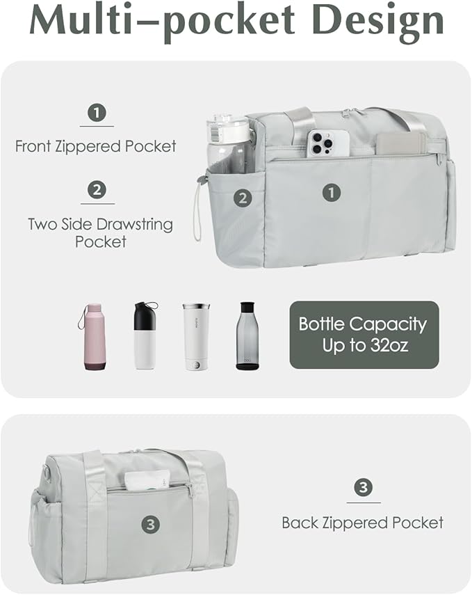 Small Gym Bag, Mini Gym Bag for Women with Yoga Mat Holder and Wet Compartment, Cute Small Yoga Mat Bag with Water Bottle Pocket for Workout Dance, Gray