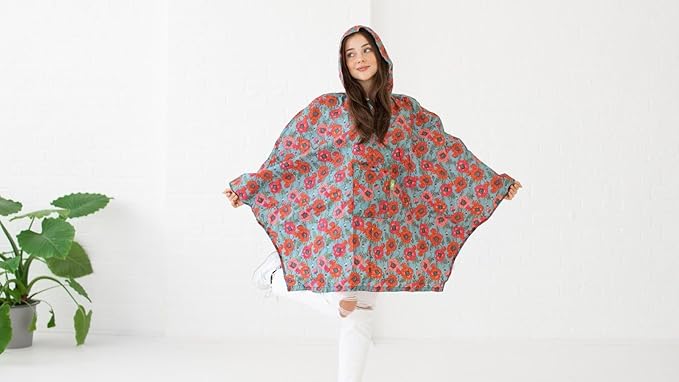 ECO CHIC Waterproof Hooded Rain Ponchos for Adults, Foldable Adult Poncho with Pocket, Lightweight Reusable Raincoat