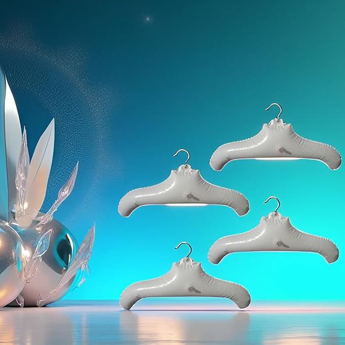 NewFerU Inflatable Hangers for Travel X 4 in White Round Shoulder for Hand Wash Laundry, Air Blow up Clothes Drying Hangars with Metal Hook, Compact, Space Saving, Foldable, Portable, Non Slip