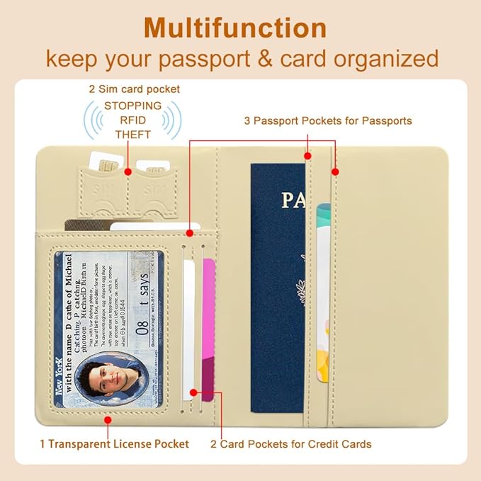 PU Leather Passport Holder Cover 5.9×4.3 Inch with Credit Card Slot and Boarding Pass Slot Combo Blocking Passport Holder Wallet Cover Case for Travel Boarding Essentials (Sunflower)
