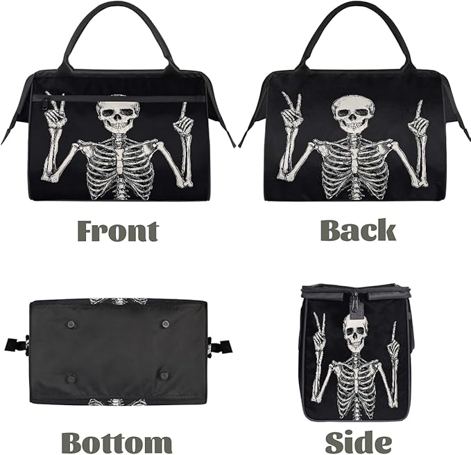 Multipurpose Duffle Bag, Waterproof Carry On Bag with Spacious Design, Rock Skull Skeleton Gym Bags, 15.2x8.3x11.6in